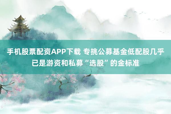 手机股票配资APP下载 专挑公募基金低配股几乎已是游资和私募“选股”的金标准